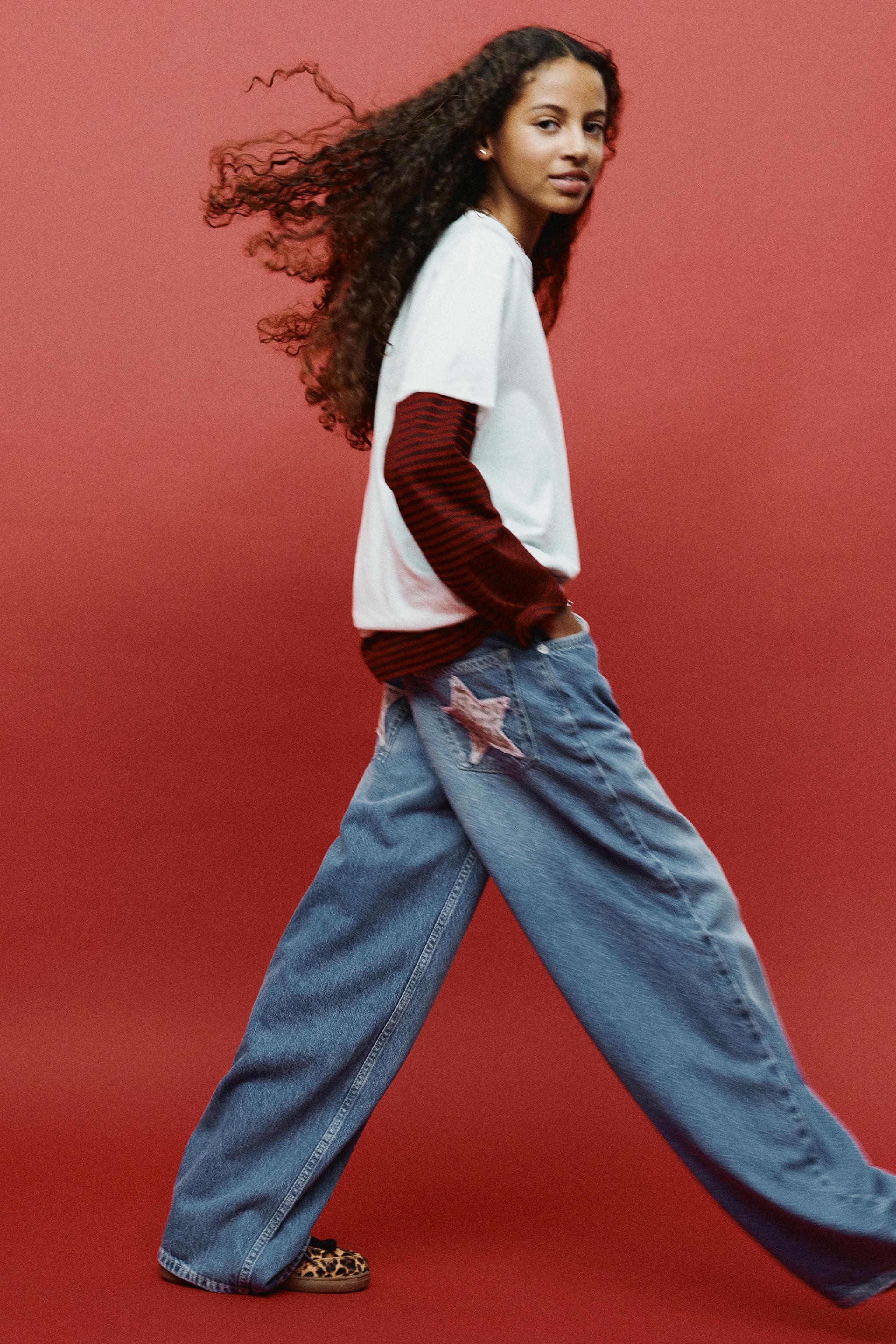 WIDE LEG JEANS WITH ANIMAL PRINT PATCHES